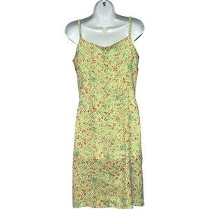 Old Navy Vintage Lime Green Ditsy Floral Slip Dress Size 8 90s Y2K Fully Lined